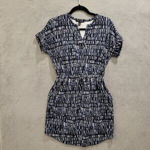 Banana Republic Blouson Dress Womens Size XS Geometric Tie Waist V Neck Feminine